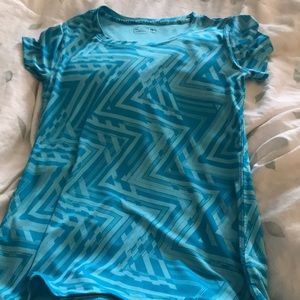 blue athletic shirt